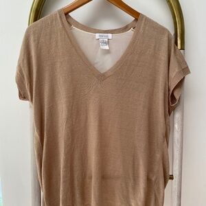 Barneys New York Split Back Short Sl Linen Silk Beige Summer Top Sweater Size S